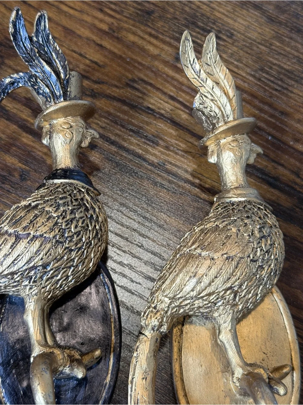 Decorative Gold Peacock Wall Hooks - Set of 2